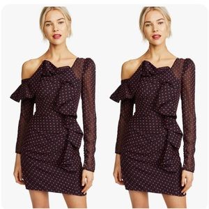 SELF PORTRAIT Plumetis Ruffle Ruffle Mini Dress Polka Dot Off The Shoulder Sz 4